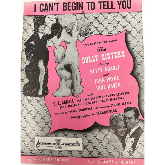 I Cant Begin To Tell You Sheet Music 1945 The Dolly Sisters Gordon Monaco - Picture 2 of 5